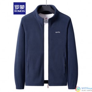 罗蒙（ROMON）夹克男秋冬季潮流时尚纯色简约立领抗皱抓绒衣保暖柔软休闲男装摇粒绒外套1928 深蓝色 M